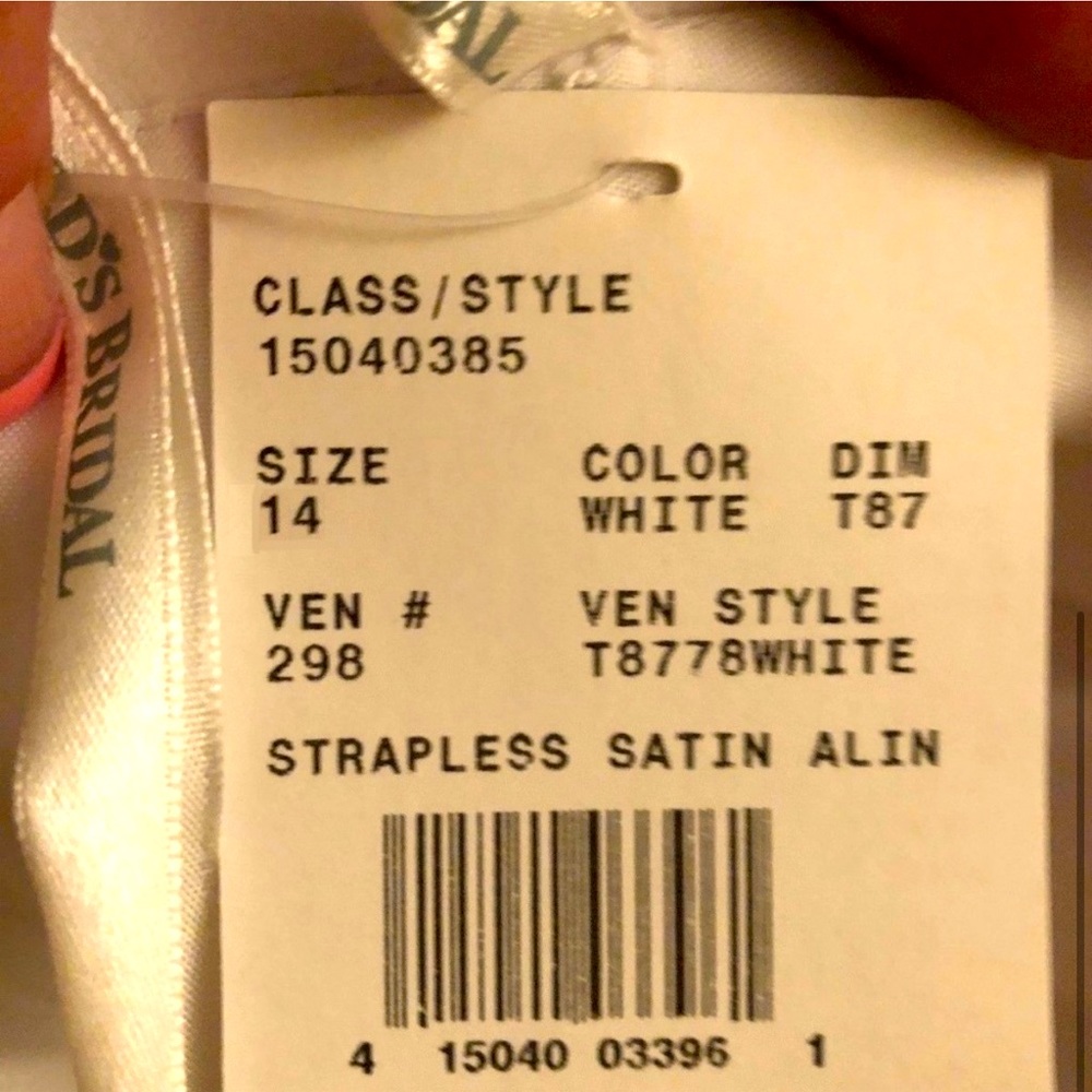 David's Bridal Strapless Satin A-Line Wed Dress View 6